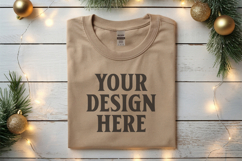 Gildan 5000 Sand Folded Christmas Mockup, G5000 mockup Product Image 1