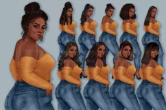 African American Plus size girl clipart, Denim fashion girl Product Image 7