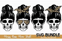 Messy bun Mom skull Bandana Mom Life svg, Messy Bun Product Image 2