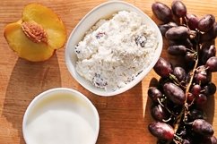 Healthy breakfast - cottage cheese, yogurt, nectarine Product Image 1