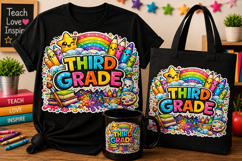 Third Grade PNG | Cute Rainbow Back to School Design Product Image 1
