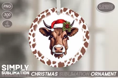 Christmas Jersey Cow Sublimation Ornament| PNG Product Image 1
