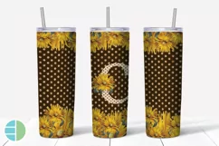 Sunflower Monogram Skinny Tumblers Alpha Sublimation Design Product Image 4