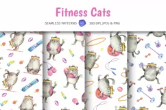 Watercolor fitness and yoga patterns with cute cats Product Image 2