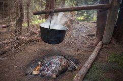 A pot on a fire in the forest Product Image 1