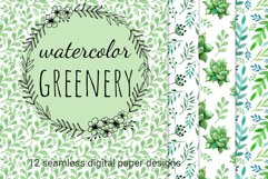 Watercolor greenery seamless patterns 10&quot; x 10&quot; JPEG Product Image 1