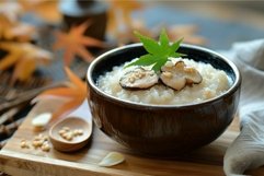 Traditional asian rice porridge with mushroom topping Product Image 1