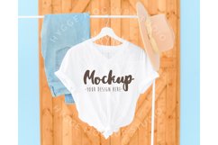 White 3005 Bella Canvas Mockup | V-Neck Hanging Mockup Product Image 1