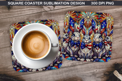Bunny Coaster Sublimation, 4th Of July Coaster PNG Product Image 1