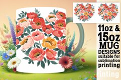Floral Heart Pattern Mug Wrap Sublimation Design Product Image 1