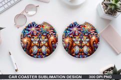 Fox Galaxy Car Coaster Sublimation, 4th Of July Coaster PNG Product Image 1