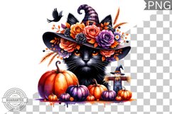 Halloween Cat Flowers Sublimation - Clipart PNG Design Product Image 1