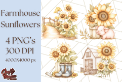 Rustic Sunflower Clipart, Soft Country Farmhouse Florals Png Product Image 1