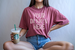 Crimson Comfort Colors 1717 T-shirt Mockups, Real Model Product Image 1