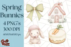 Spring Bunnies PNG Watercolor Bunny Clipart, Pastel Easter Product Image 1