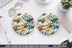 Flowers Car Coaster Sublimation| Flowers Coaster PNG Design Product Image 1