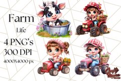 Kids Farm Clipart, Cute Farmer and Farm Animal PNG Product Image 1