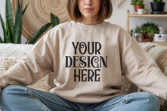 Sand Gildan 18000 Sweatshirt Model Mockups, Product Image 1