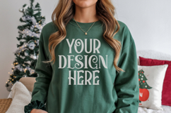 Christmas Gildan 18000 Forest Green Crewneck Sweatshirt Mock Product Image 1