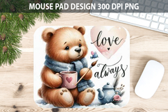 Watercolor Bear Mouse Pad Sublimation - Valentines PNG Product Image 1