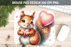 Watercolor Squirrel Mouse Pad Sublimation - Valentines PNG Product Image 1