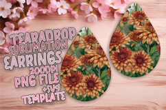 Artistic Teardrop Earrings Sublimation Template , Flowers Product Image 1