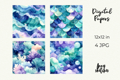 Mermaidcore Digital Paper Watercolor Seamless Patterns Product Image 2