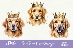 3 Golden Retriever in Crown Watercolor Clipart PNG Product Image 1