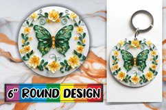 Spring Garden Butterfly Round Design PNG 3D Art Keychain Product Image 1