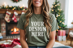 Bella Canvas 3001 Kelly Green Christmas Shirt Mockup, Trandy Product Image 1