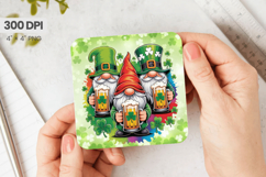 Funny Irish Gnomes with Beer Square Coaster PNG Sublimation Product Image 1