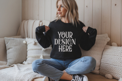 Black Gildan 18000 Sweatshirt Mockup,G18000 Crewneck Sweatsh Product Image 1