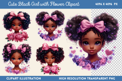 Cute Black Girl with Flower Clipart PNG Product Image 1