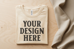 Heather Peach Folded Bella Canvas 3001 Flat Lay T-Shirt Product Image 1