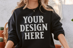Gildan 18000 Black Mockup , Crewneck Sweatshirt Boho Mock-up Product Image 1