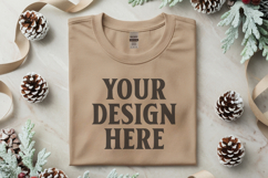 Gildan 5000 Sand Folded Christmas Mockup, G5000 mockup Product Image 1