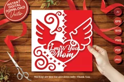Papercut I Miss You Mom Heart with Wings Card Cover Template Product Image 1