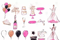 Pink Birthday Girl Party Presents Cake Champagne Clip Art Product Image 4