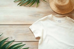 White T-shirt on a wooden background Product Image 1