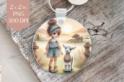 Rustic Girl with Lamb at Sunset PNG Product Image 1