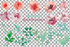 Burgundy and coral pink watercolor floral wedding clip art, Product Image 2