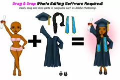 Graduation Girls College Clipart Customizable Paper Doll PNG Product Image 4