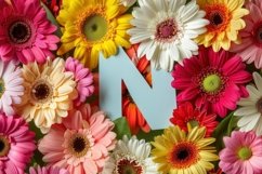 Letter N with Sharp Colours Flowers Background Wallpaper Product Image 1