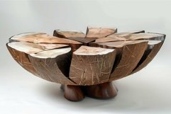 Unique wooden flowershaped table on white background Product Image 1