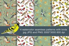 4 watercolor seamless patterns with birds, sublimation Product Image 1