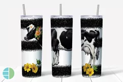 Skinny Tumbler Sublimation Designs - Cow Yellow Flowers Product Image 1