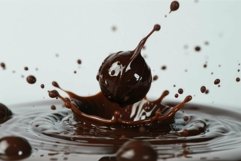 Chocolate ball splashing into liquid chocolate creating crow Product Image 1