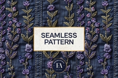 Embroidered Denim Digital Paper| Floral Denim Pattern Product Image 3