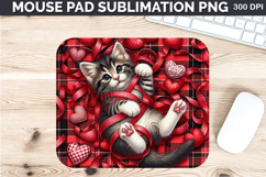 Watercolor Cat Mouse Pad Sublimation - Valentines PNG Design Product Image 1