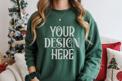 Christmas Gildan 18000 Forest Green Crewneck Sweatshirt Mock Product Image 1